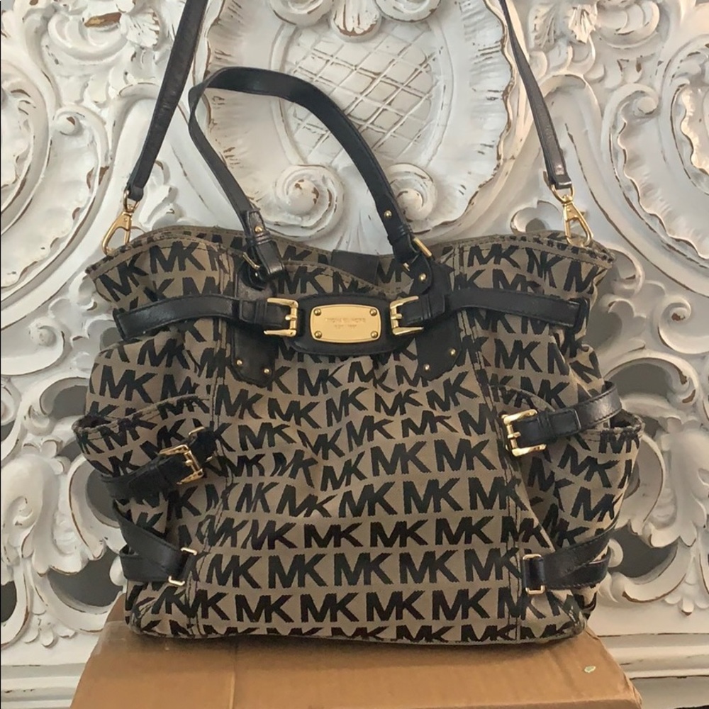 Michael Kors Black Monogram Canvas Hobo Bag